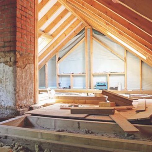 Unfinished attic space with insulation