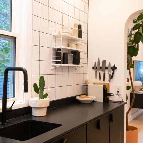 Small black and white kitchen