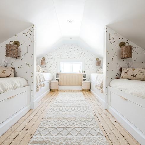 Four built-in bunks in a kids' room