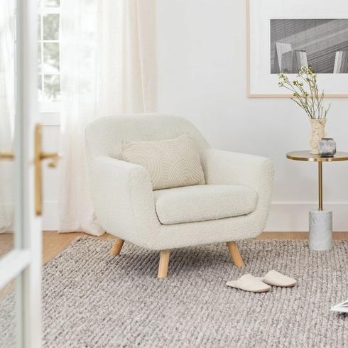 mid-century modern living room with grey couch