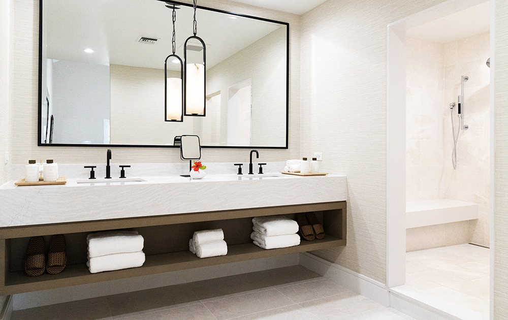 Double sink vanity with matte black hardware