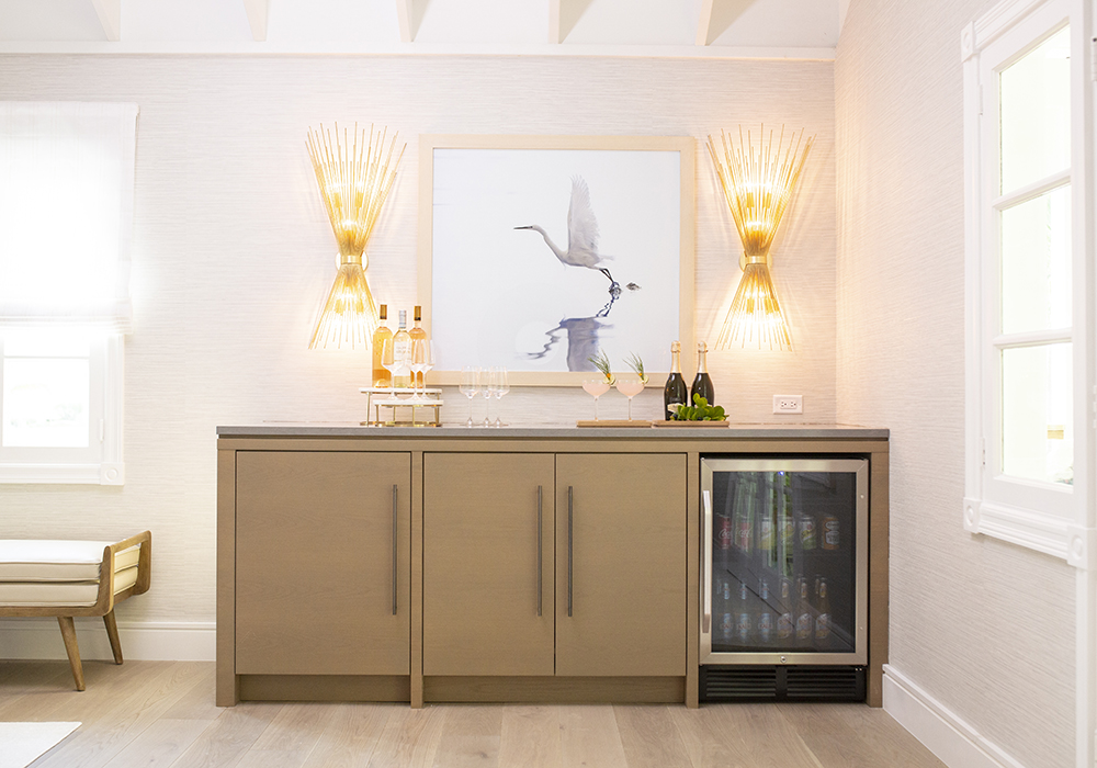 Showstopping sconces in the bar area of the Someday Suite