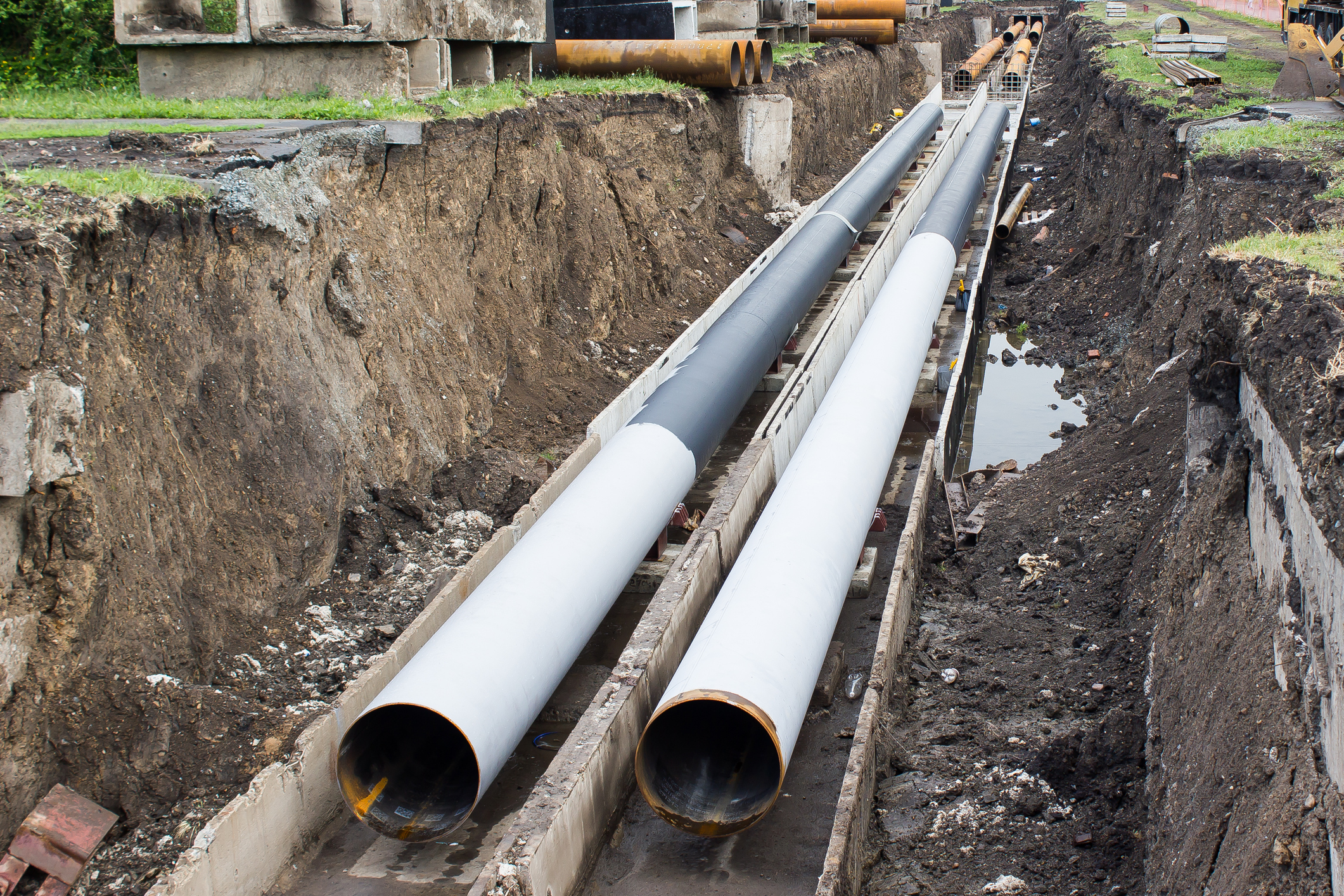 A trench with pipes.