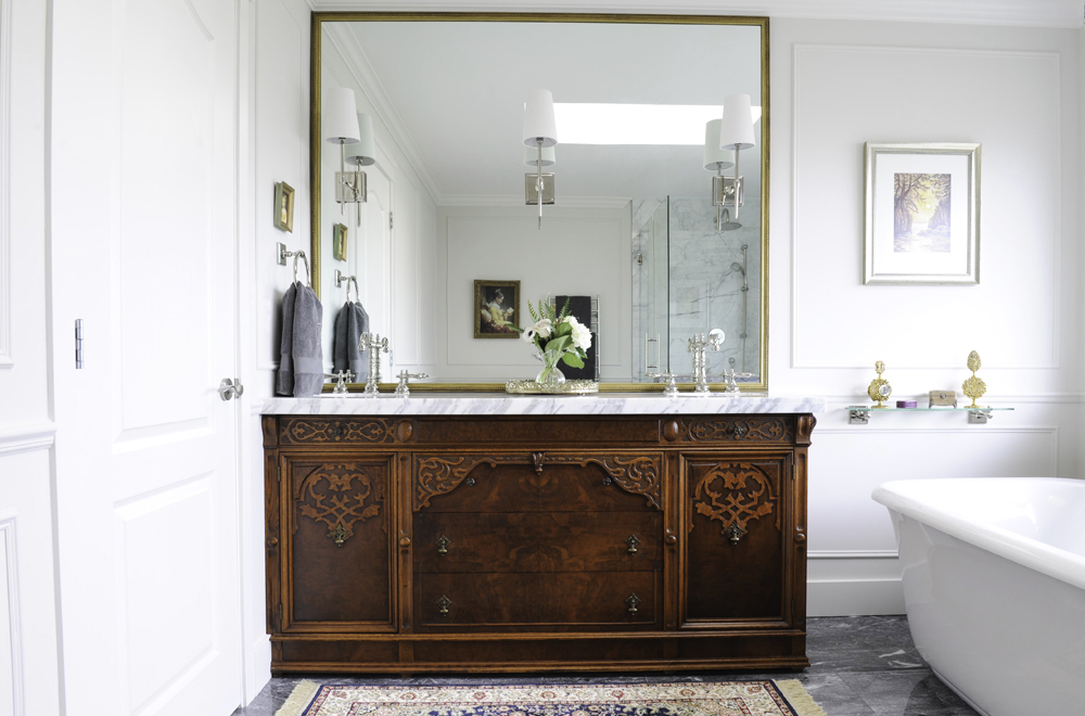 This stunning vanity recalls old-world grandeur in a digital age