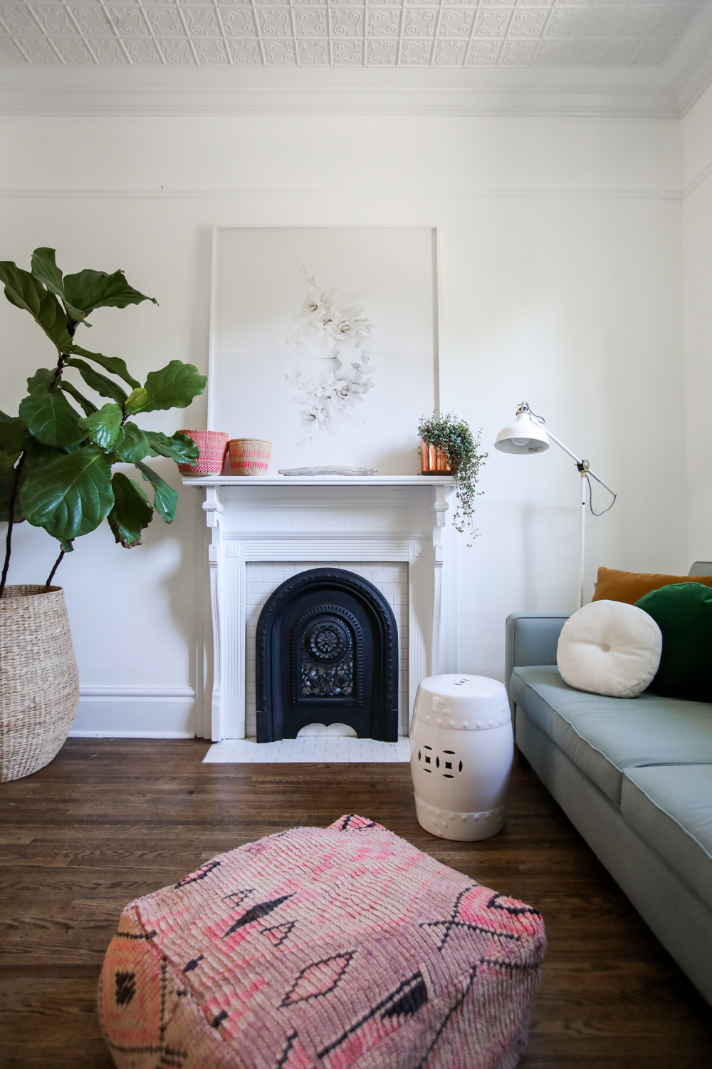 Heritage home with replica of an original mantel and hearth.