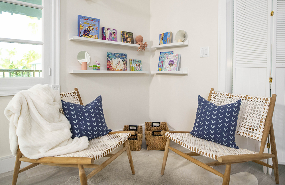 A corner space with books