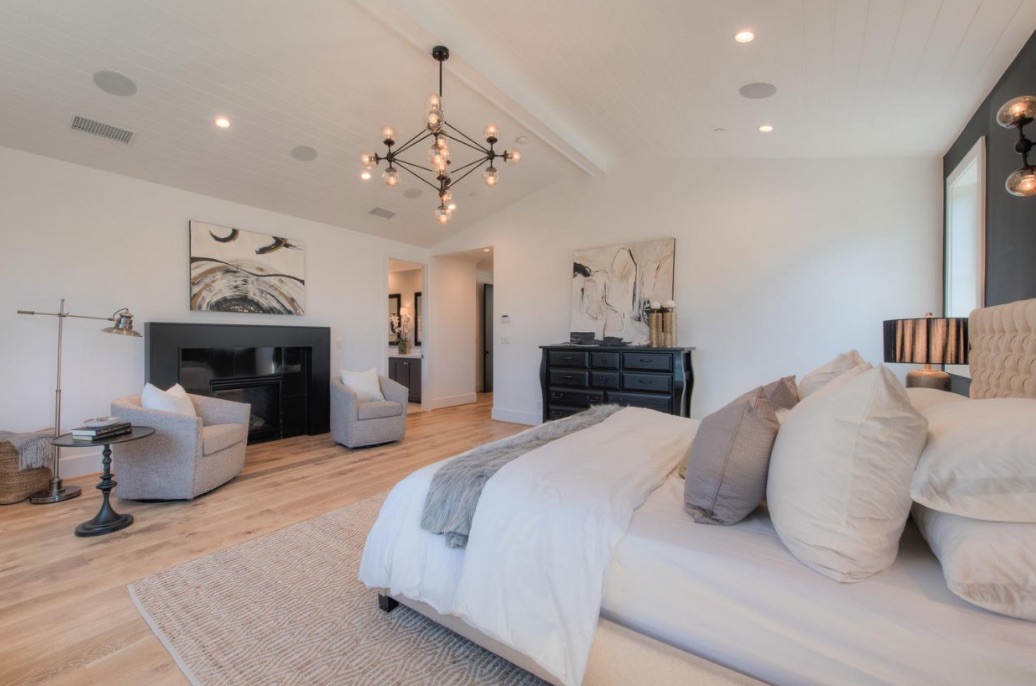 The fireplace in the centre of the master suite