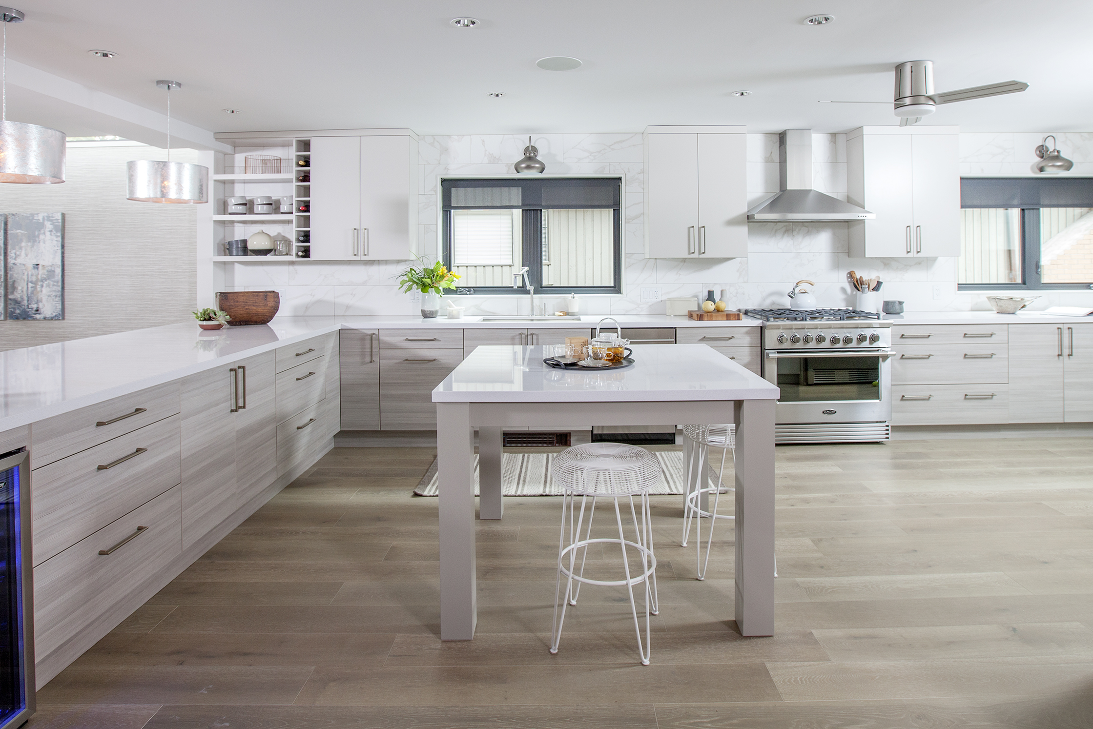 Steel Accents Modern white kitchen with sleek steel accents