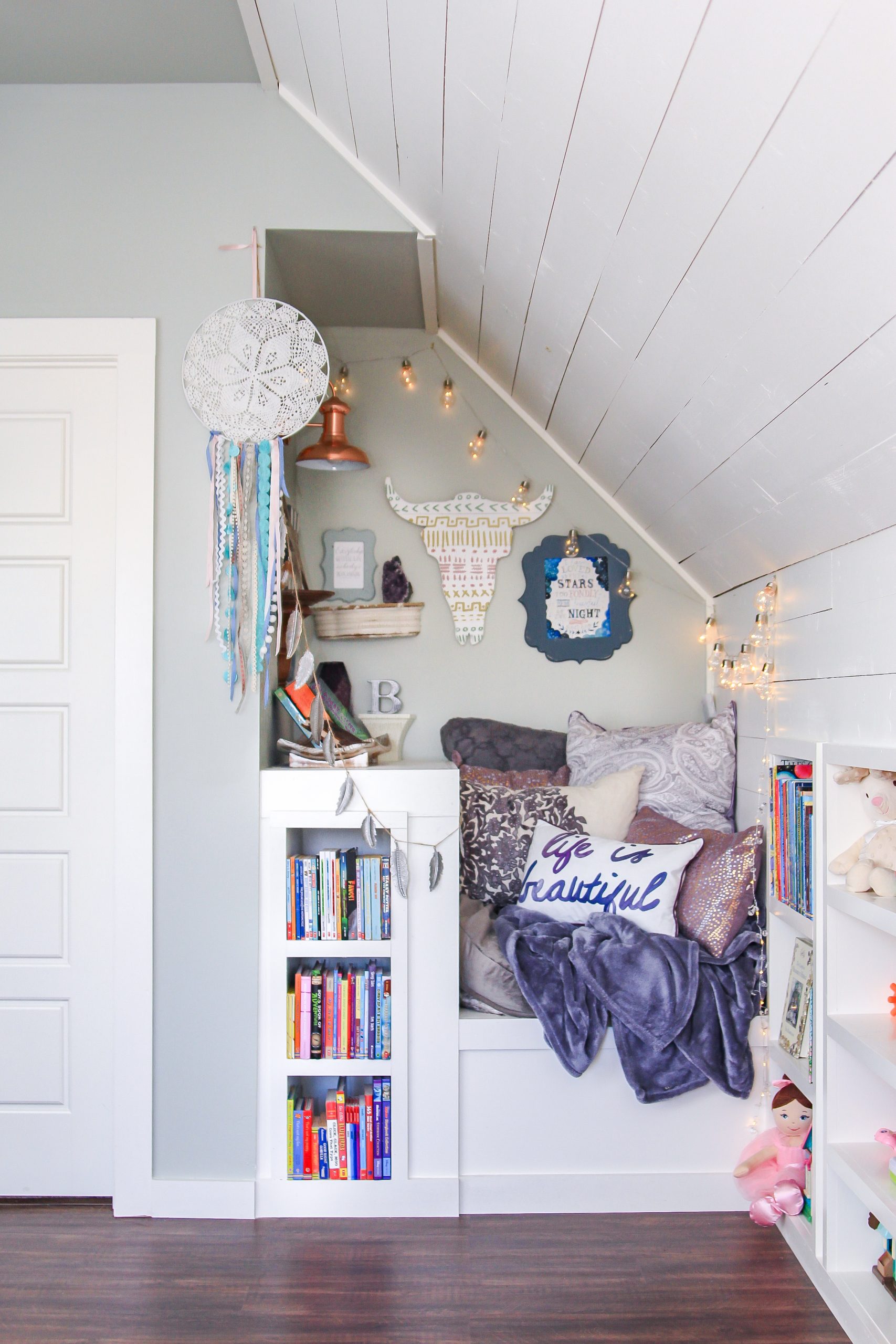 Book nook in shabby-chic attic