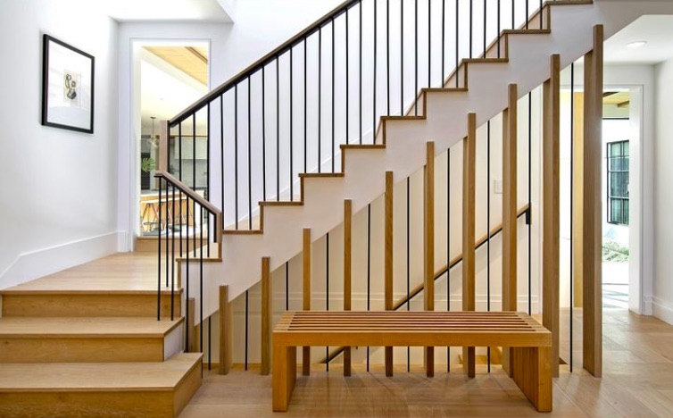 Wide-plank white oak floors in the hallway