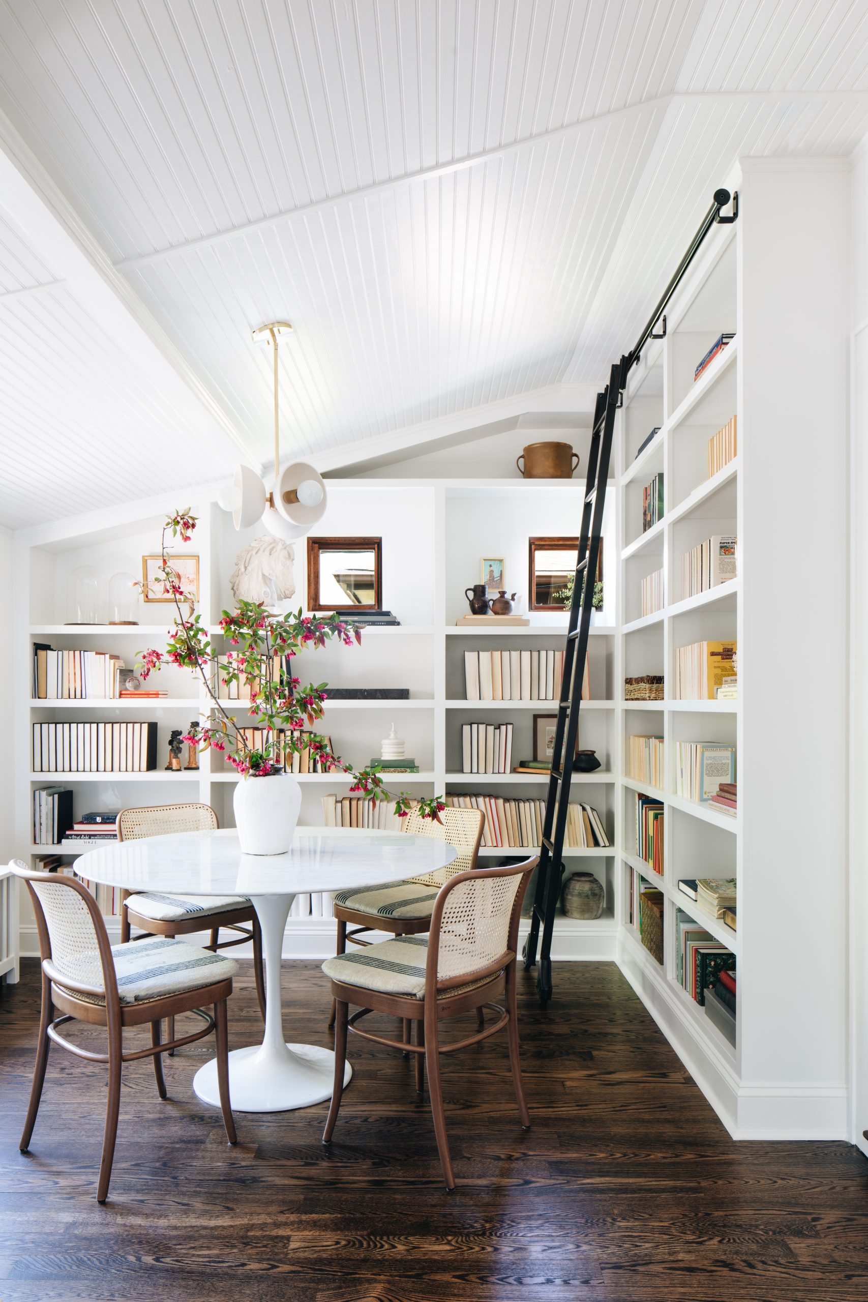 Bookshelves in dining room