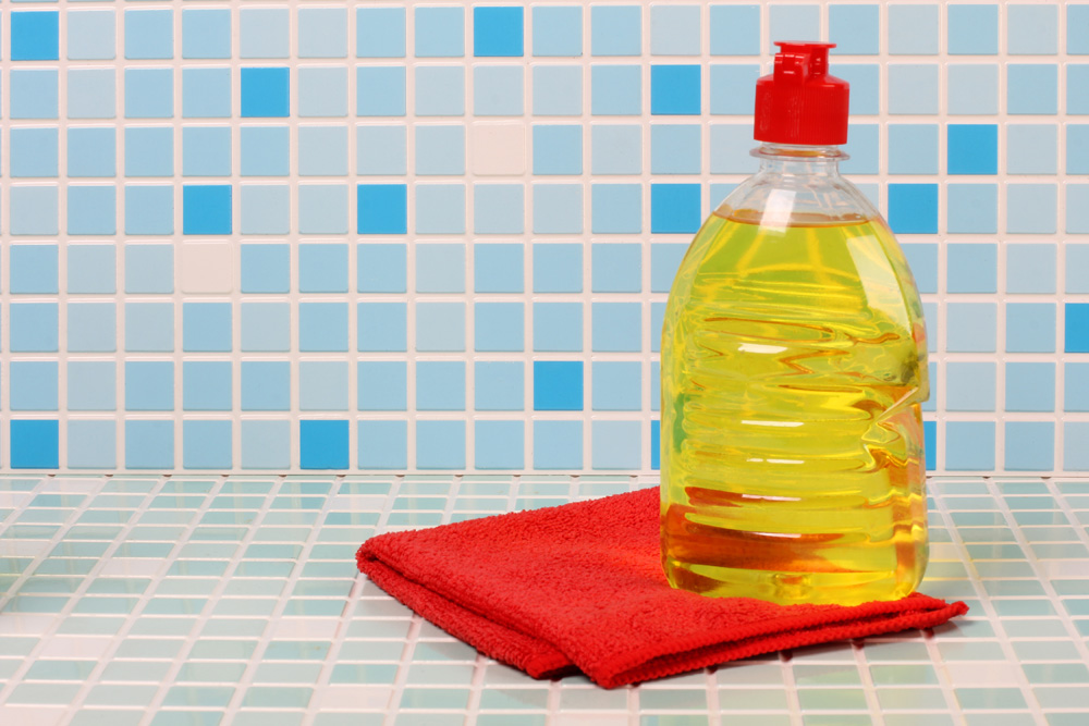 Bottle of dish soap on a counter