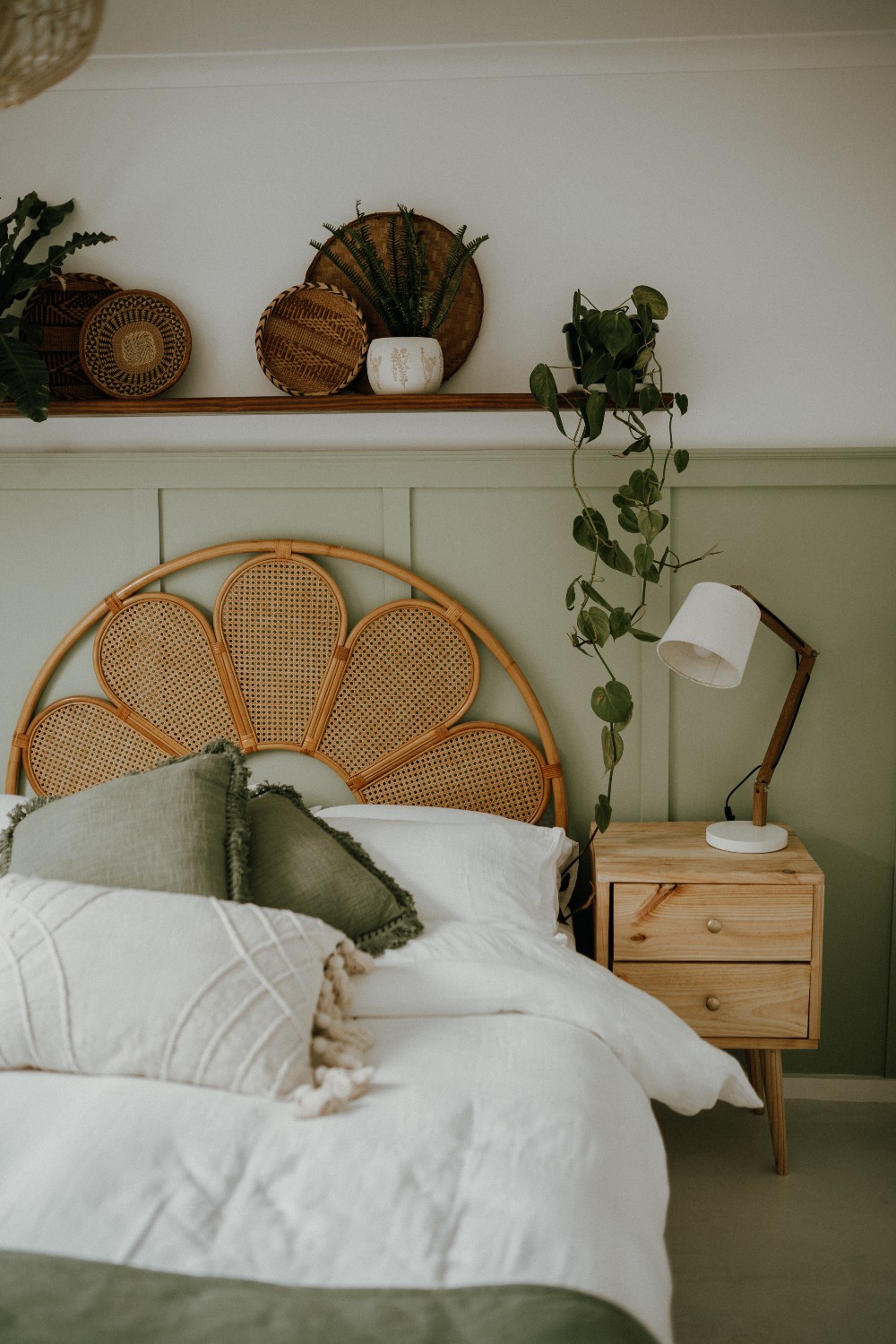 Bedroom with green siding