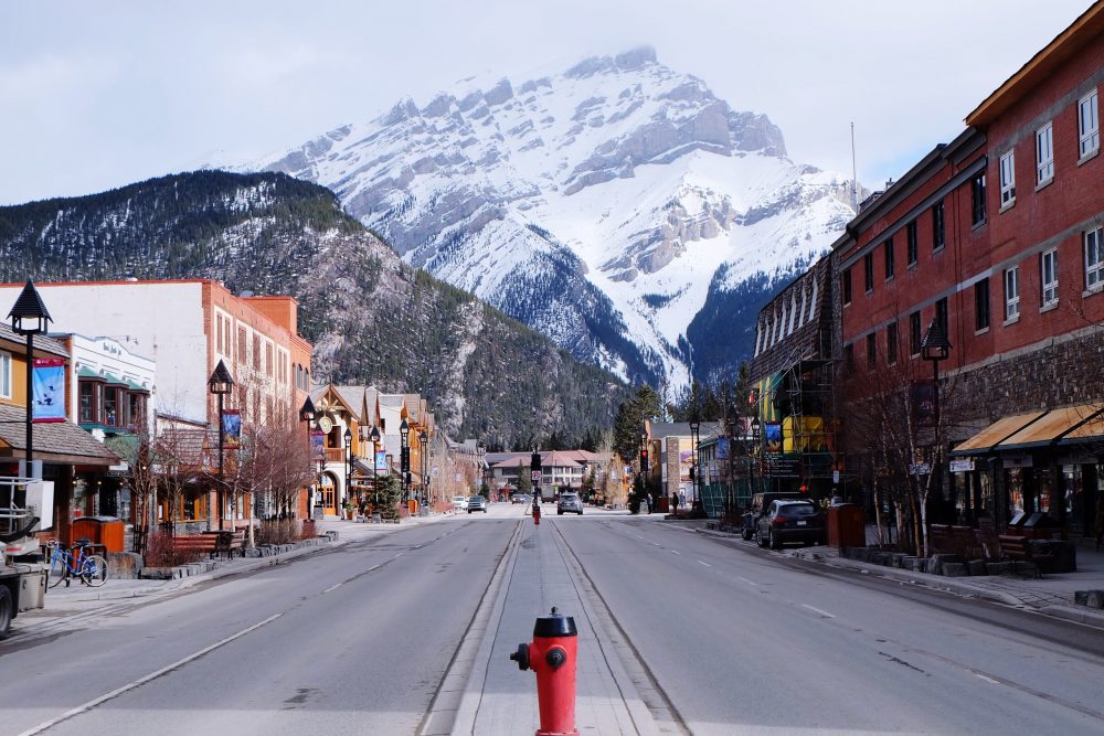 Town road leading to a mountain.