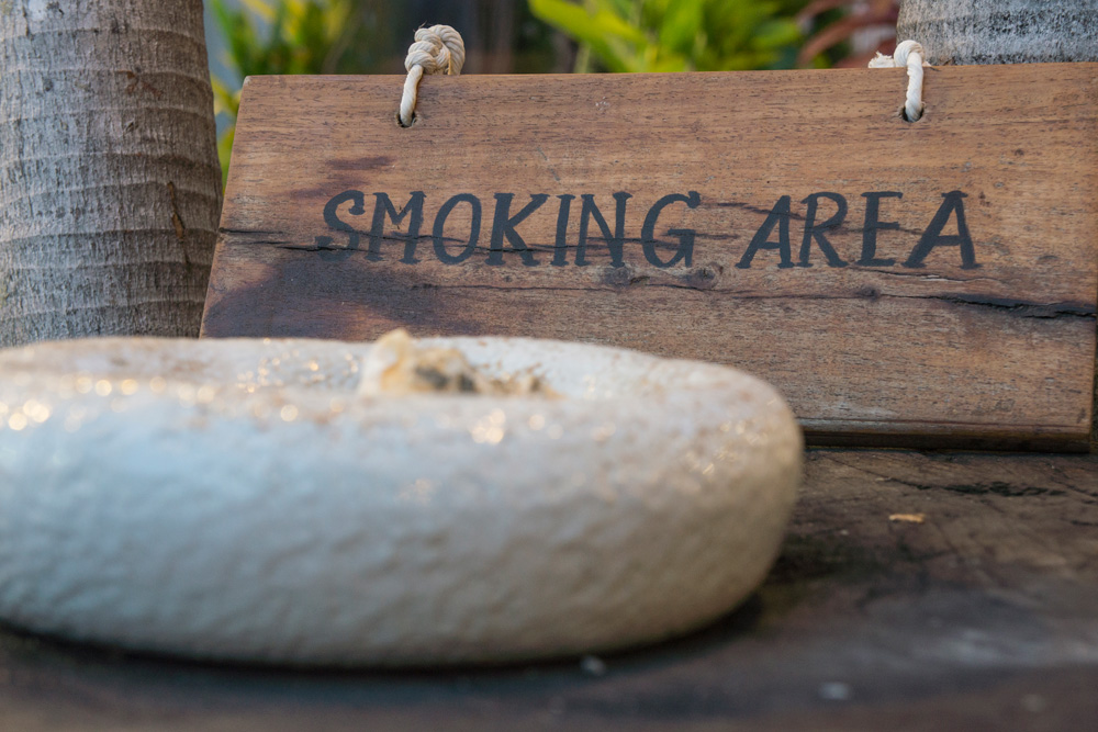 Smoking area sign and ashtray