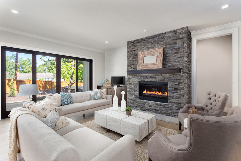 Living room with fireplace