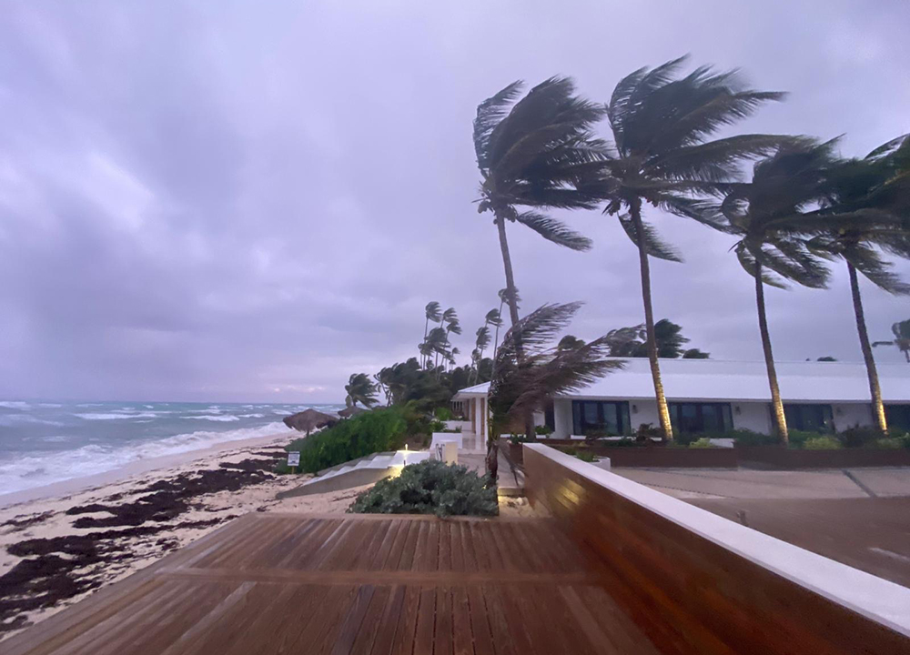 Winds from the Caribbean Ocean lashing the Island of Bryan resort.