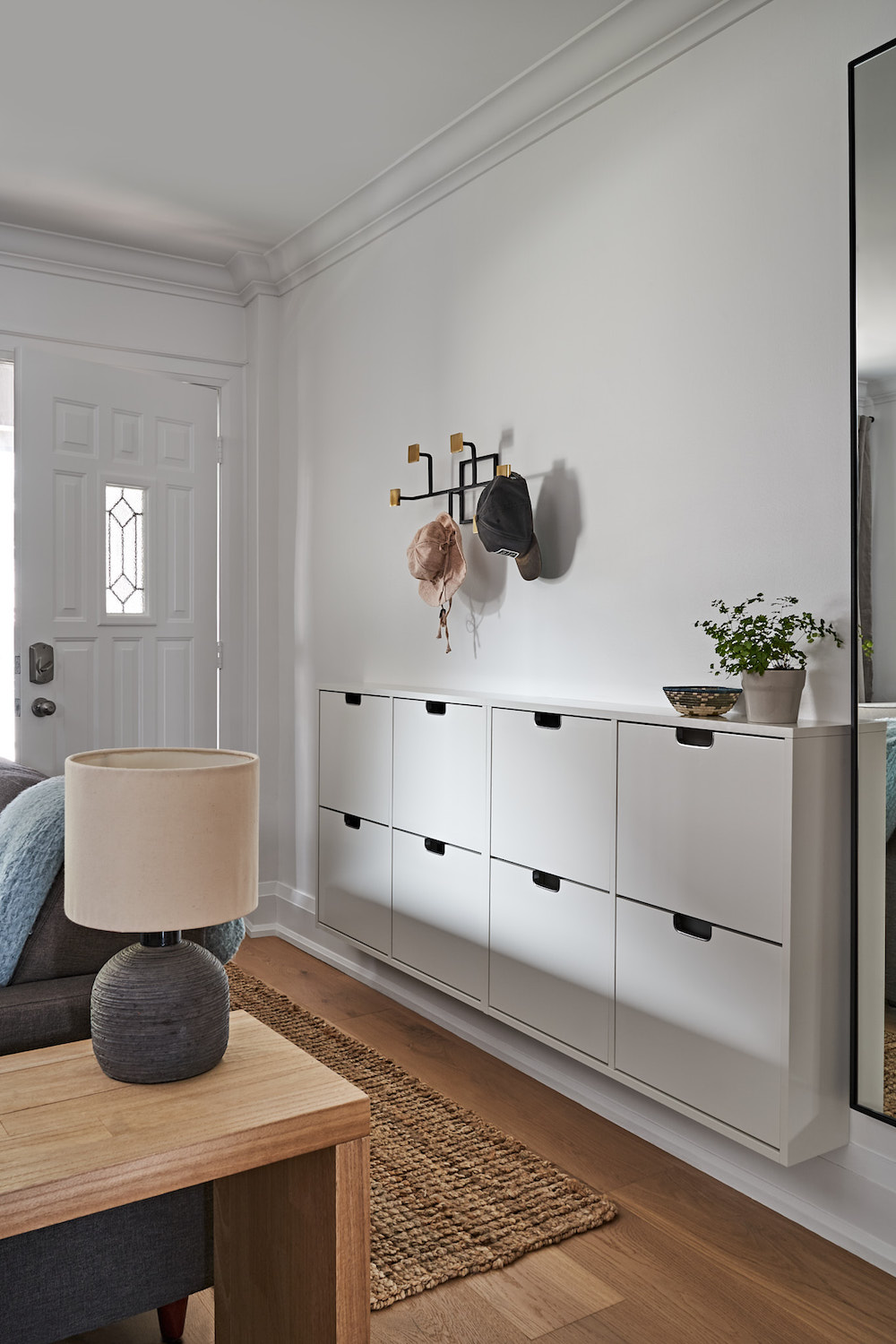 Mounted Ikea shoe cabinet in foyer