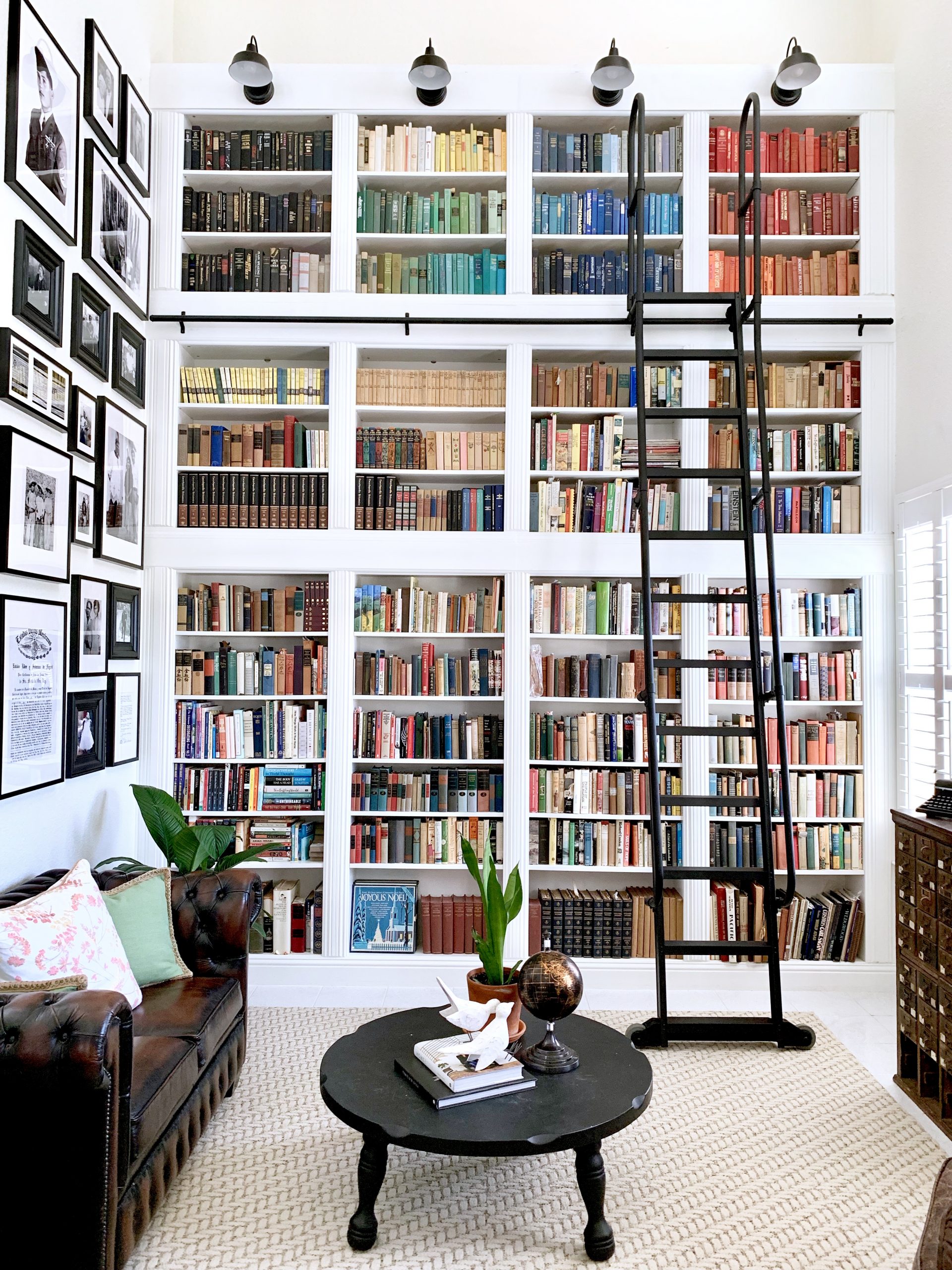 Double-height home library with ladder