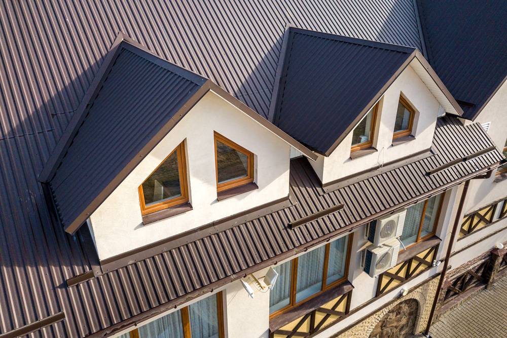 Aerial view of a metal roof