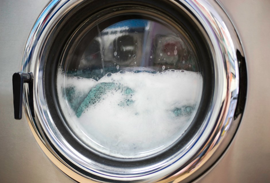 Washing machine running, exterior view