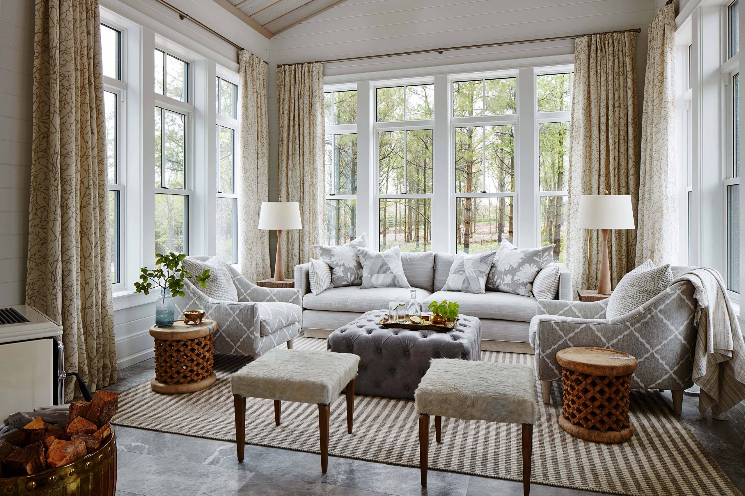 Take in the views and the gorgeous decorative details in a sunroom meant to impress.