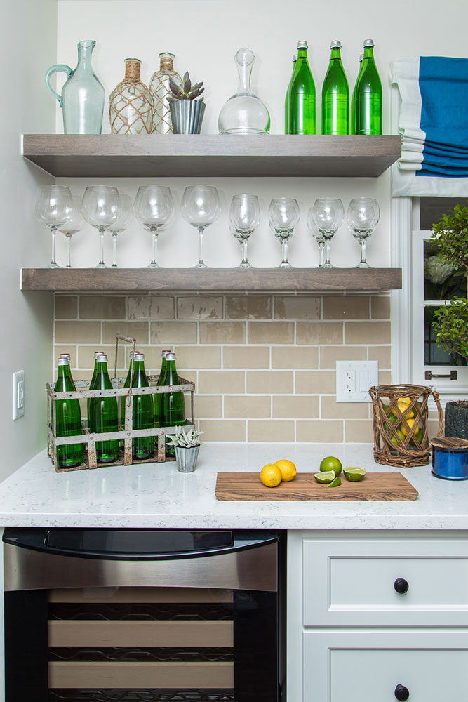 Beige kitchen subway tiles.