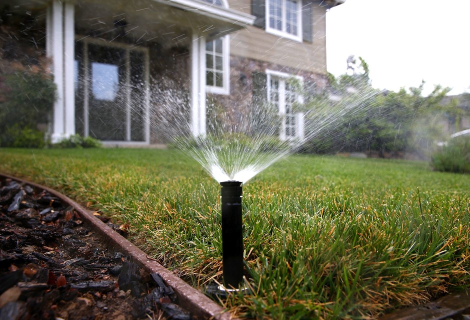 Sprinkler system turned on outside