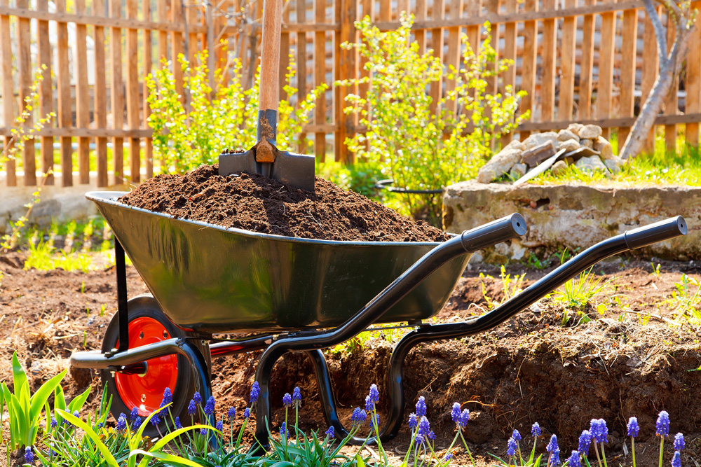 Wheelbarrow filled with dirt