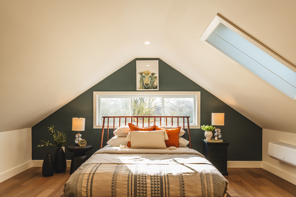 Upstairs bedroom with slanted roof