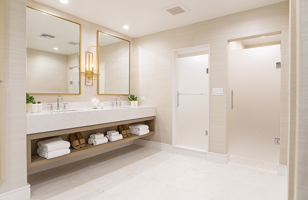 Spa-like bathroom with extra-long vanity