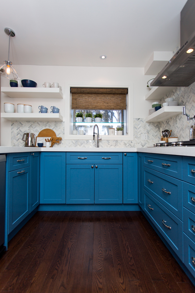 Beautiful bright blue and white kitchen