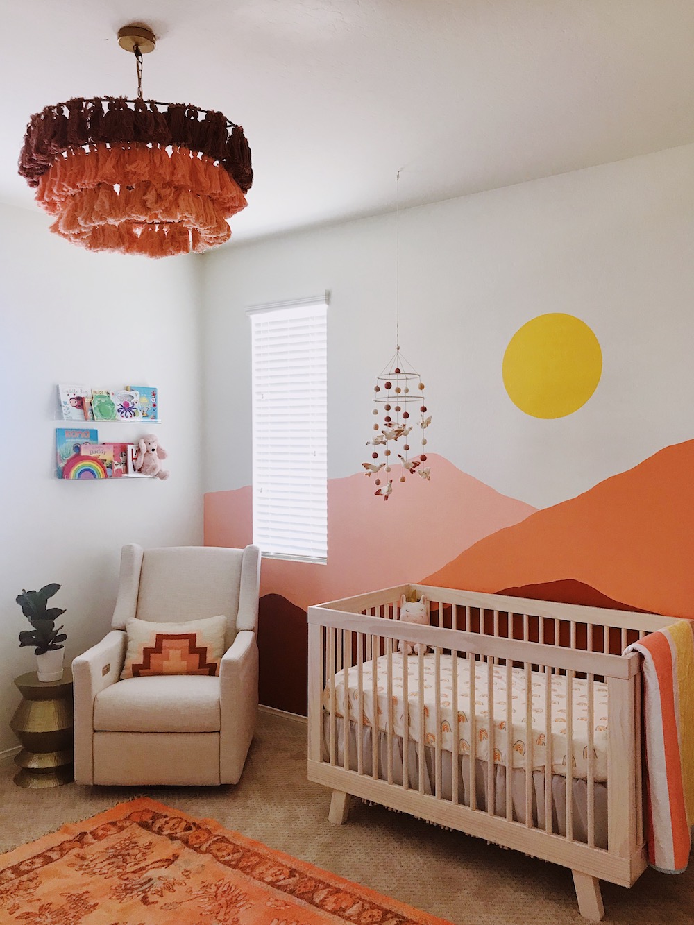 Colour-blocked mural in kid's bedroom