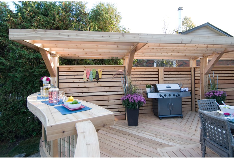 Backyard deck specifically designed for a BBQ set