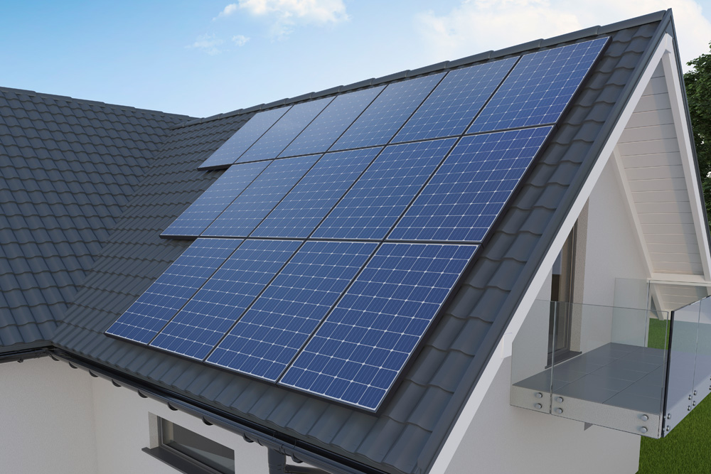 Solar panels on a cottage roof