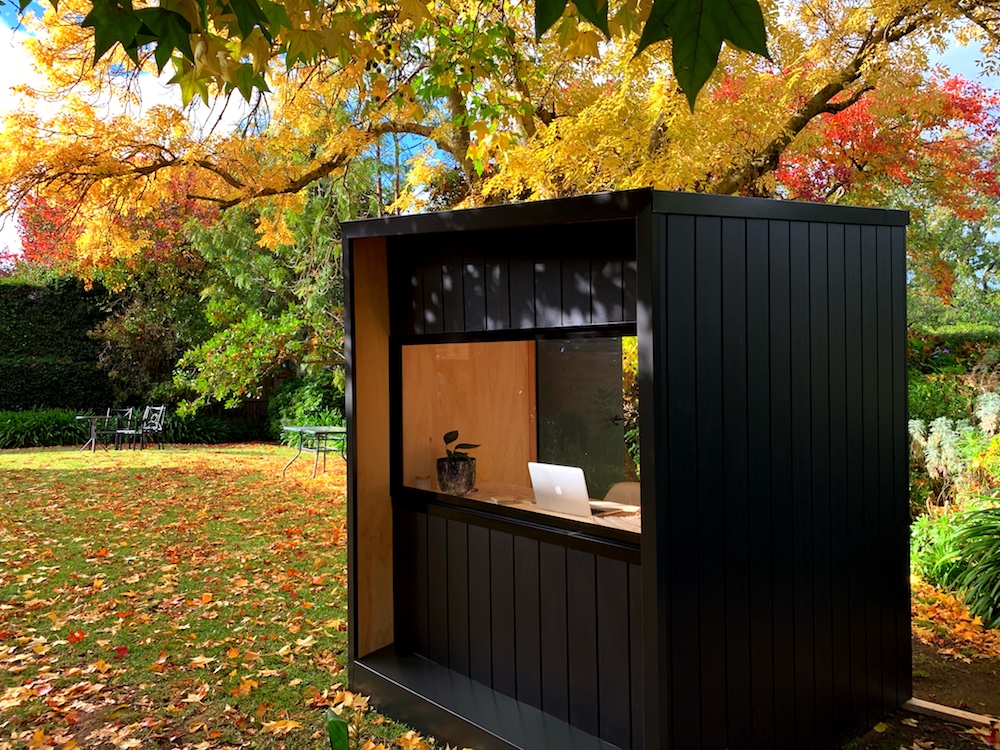 Black outdoor backyard office shed