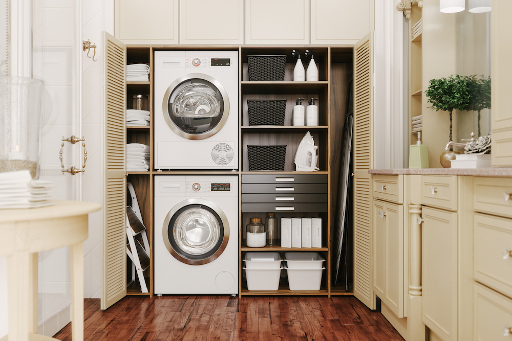 washing machine and dryer in a luxury bathroom