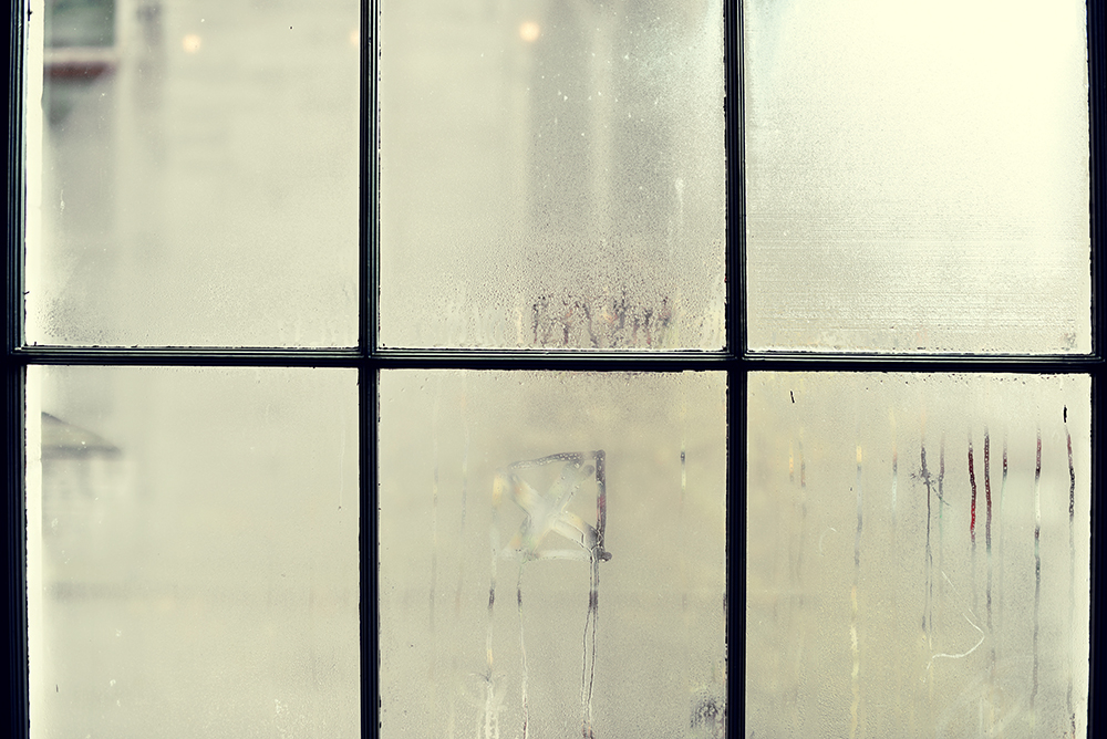 Window pane covered in frost