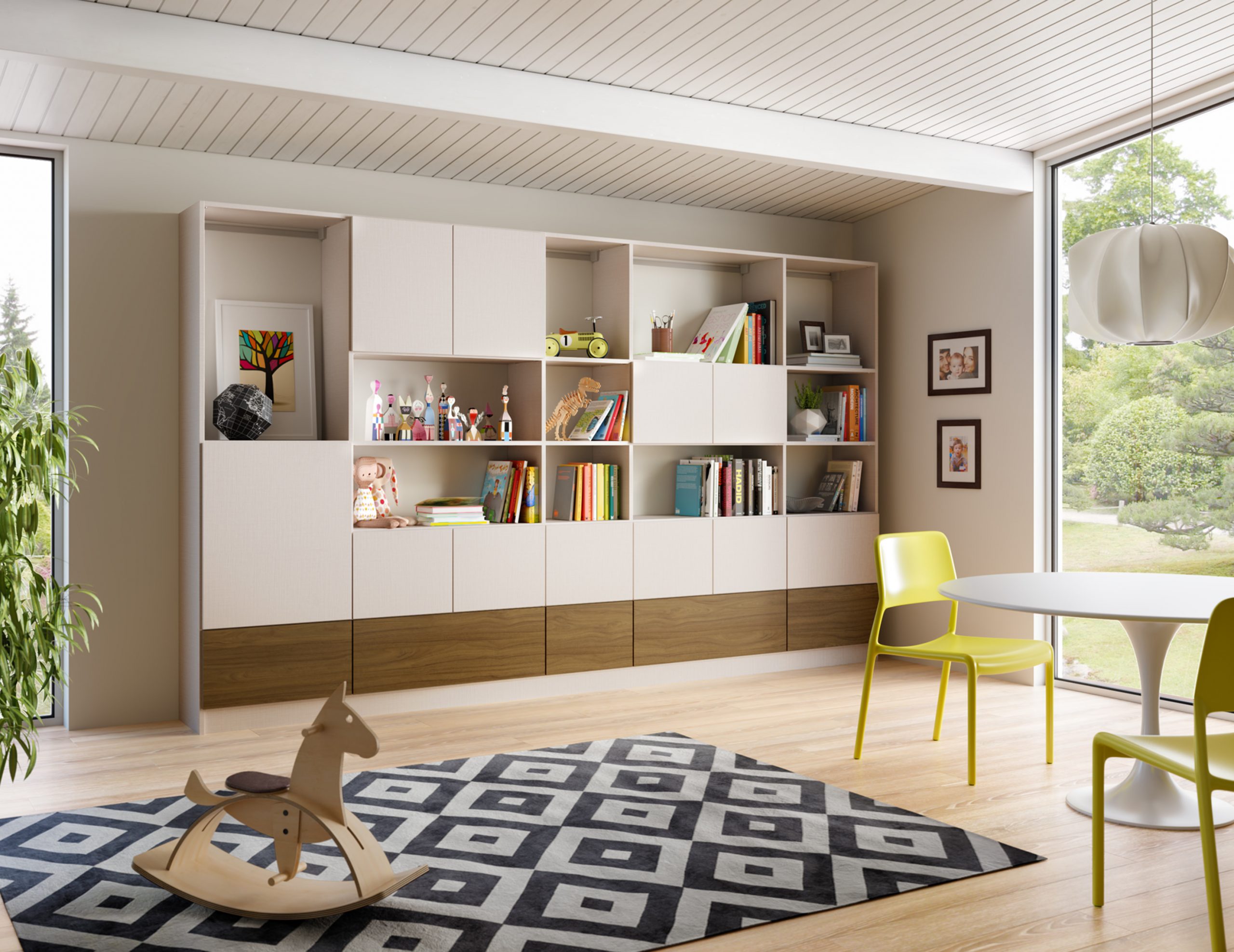 Large bookcase in mid-century modern styled room