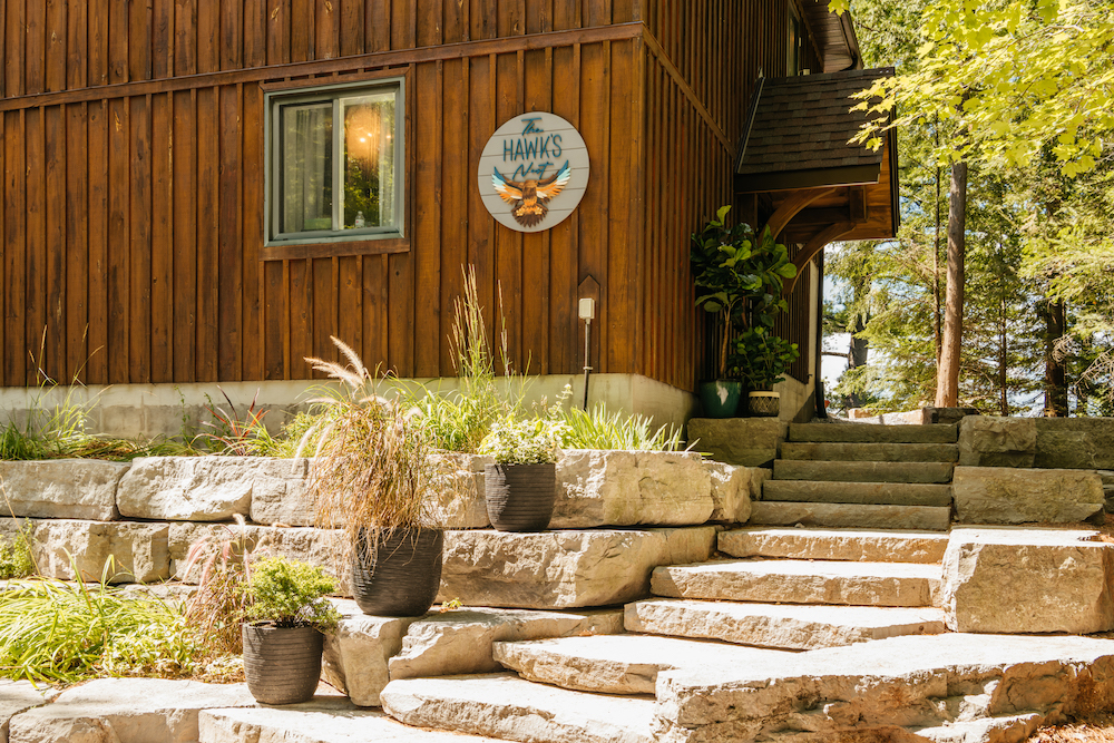 Cottage exterior with custom sign