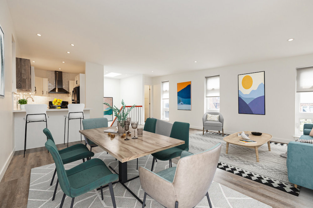 Kitchen and living room in laneway house