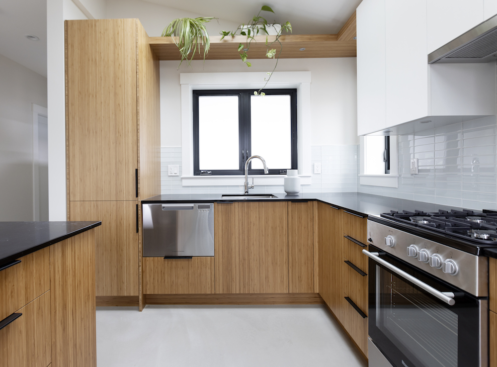 Warm wood kitchen in laneway house