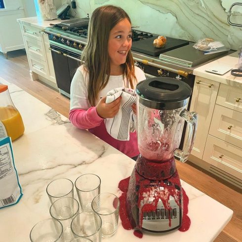 Jojo making a smoothie