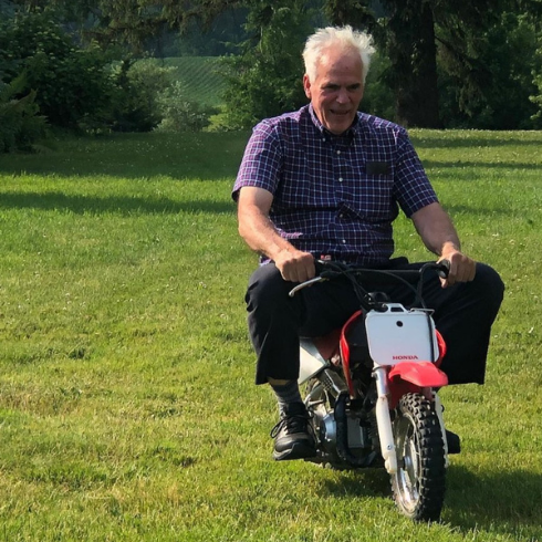 Carolyn Wilbrink's father on a mini bike