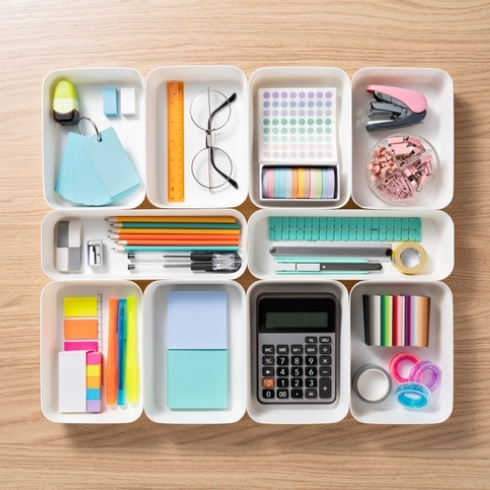 TitleNeatly Organized Stationery in White Trays