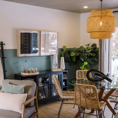 Scandinavian-themed vacation house dining area