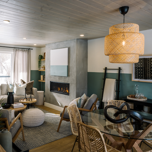 Blue and white living room