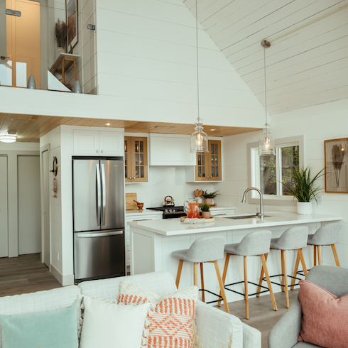 Small open concept white kitchen