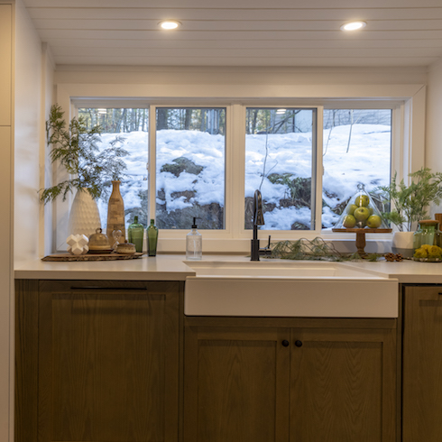 Galley kitchen with natural light