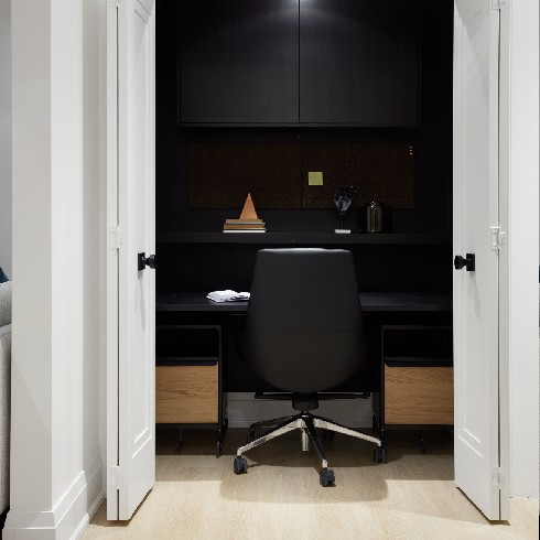 Home office in basement closet